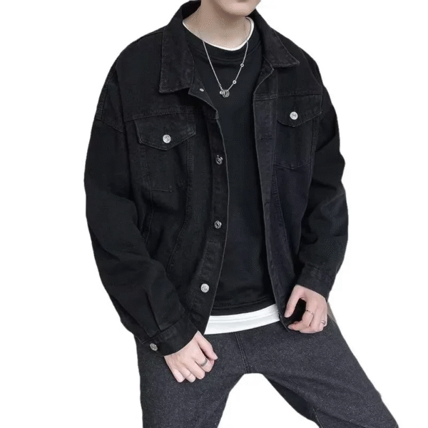 American Style Denim Jacket for Men Trendy Loose-Fit Top for Spring and Autumn High Street Fashion Black Color - Image 6